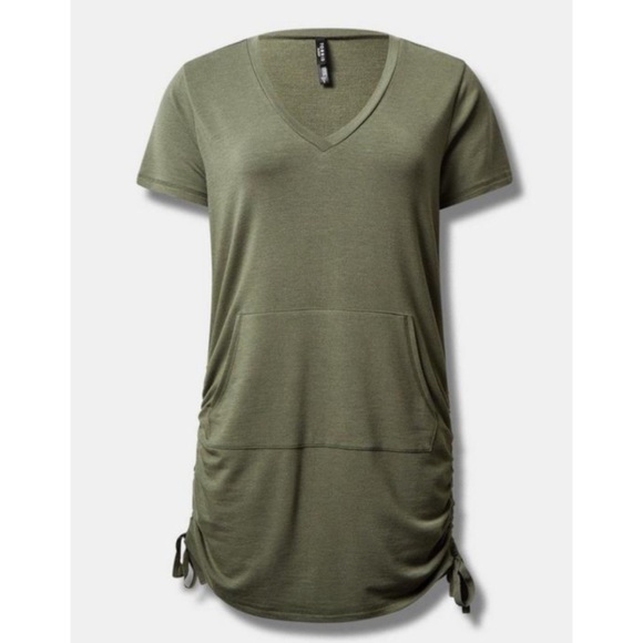 🆕 Dream Fleece V-Neck Side Tie Lounge Dress 1 1X 14 16 NWT Torrid New! Green - Picture 4 of 5